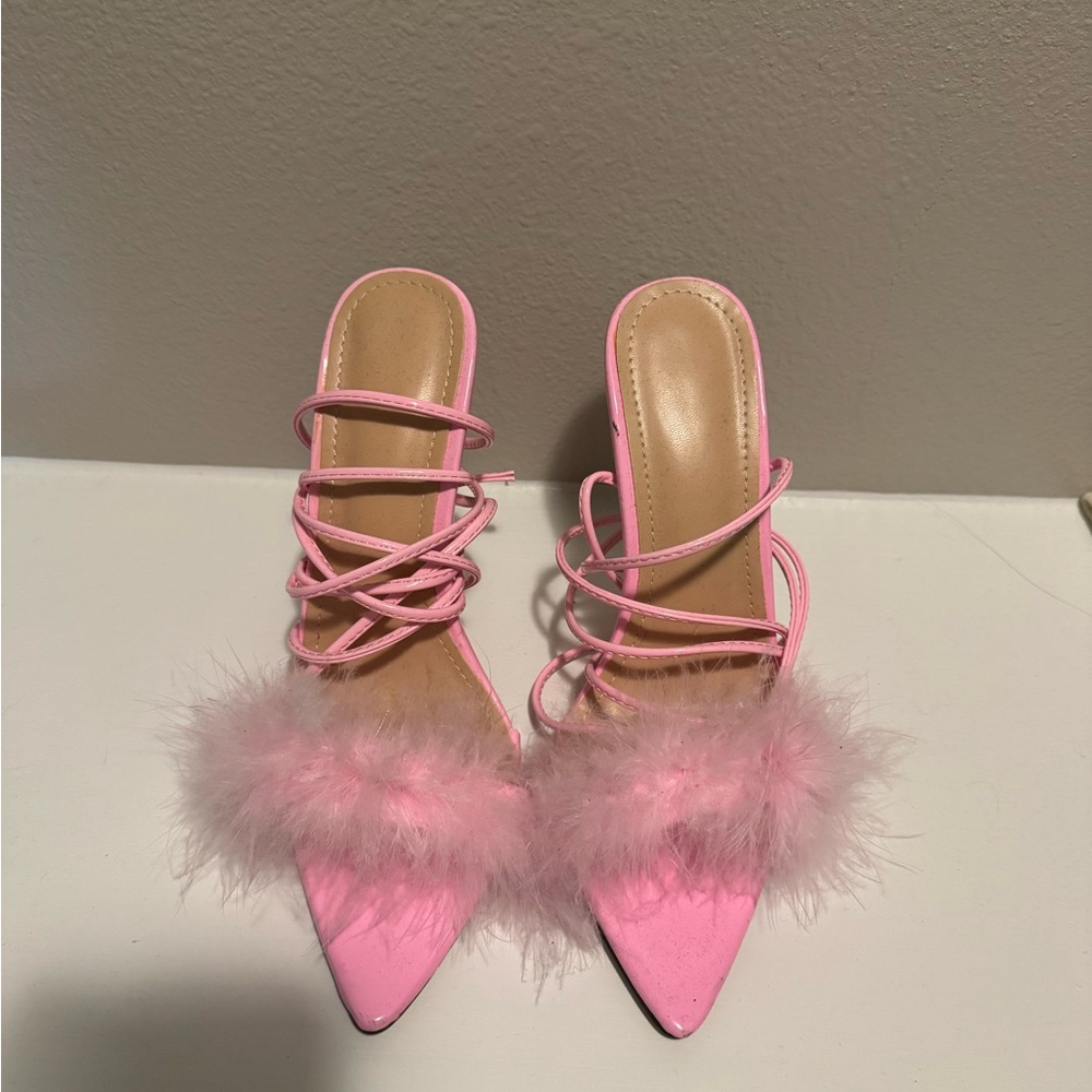 Elegant Pink Feathered Women's Heels